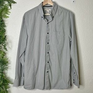 🌳 Madison Button Front Dress Shirt Gray Striped M